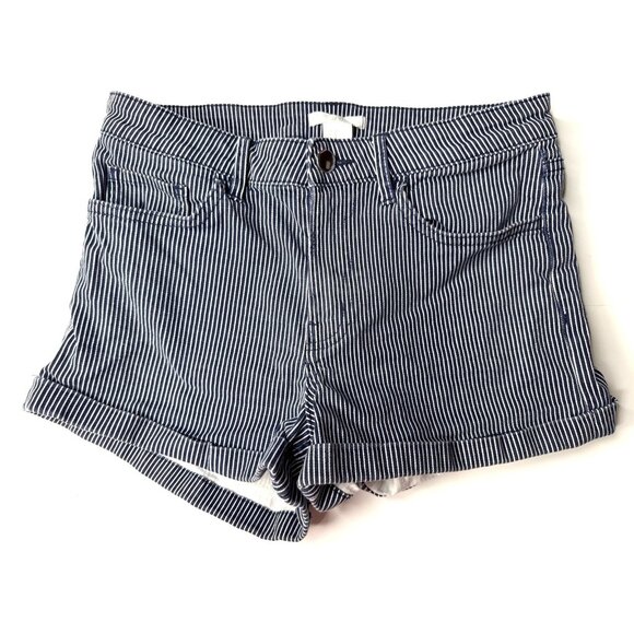 H&M Womens Blue & White Striped Denim Shorts Cotton Blend Size 4 - Picture 1 of 3